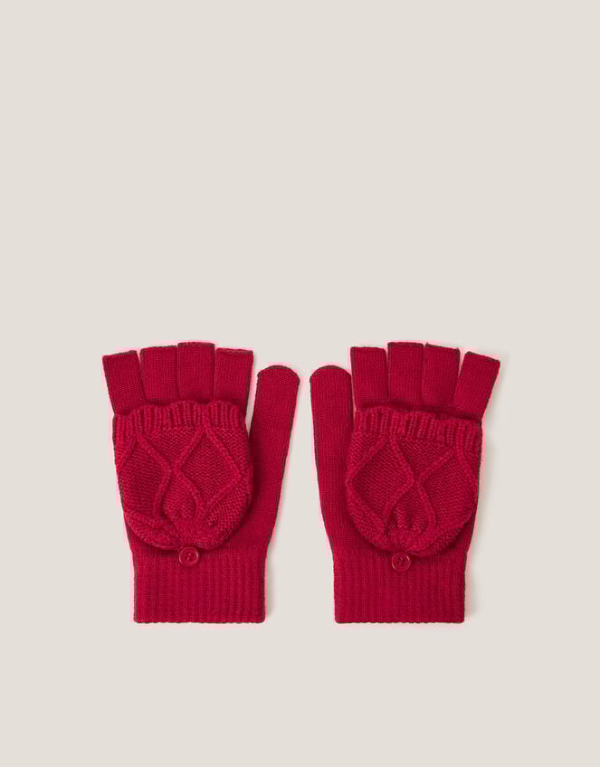 Diamond Fingerless Gloves with Mittens, Red (RED), large