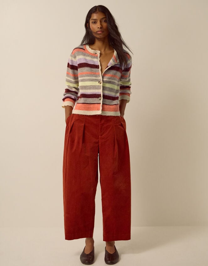 Sienna Stripe Crew Neck Cardigan, Mink (MINK), large
