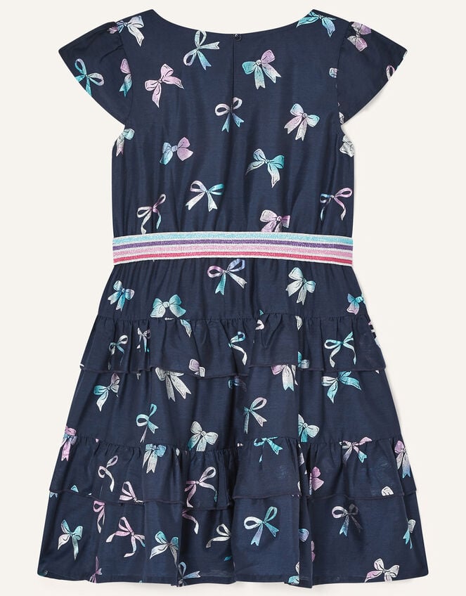 Foil Bow Print Dress with Recycled Polyester, Blue (NAVY), large