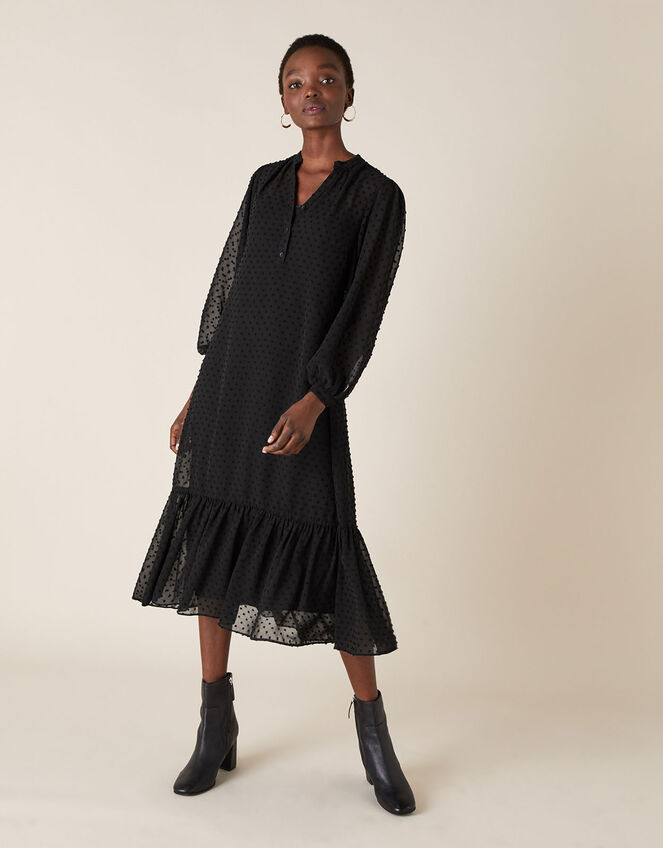 Dobby Devore Midi Dress, Black (BLACK), large