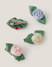 4-Pack Mini Satin Rose Hair Clips, , large