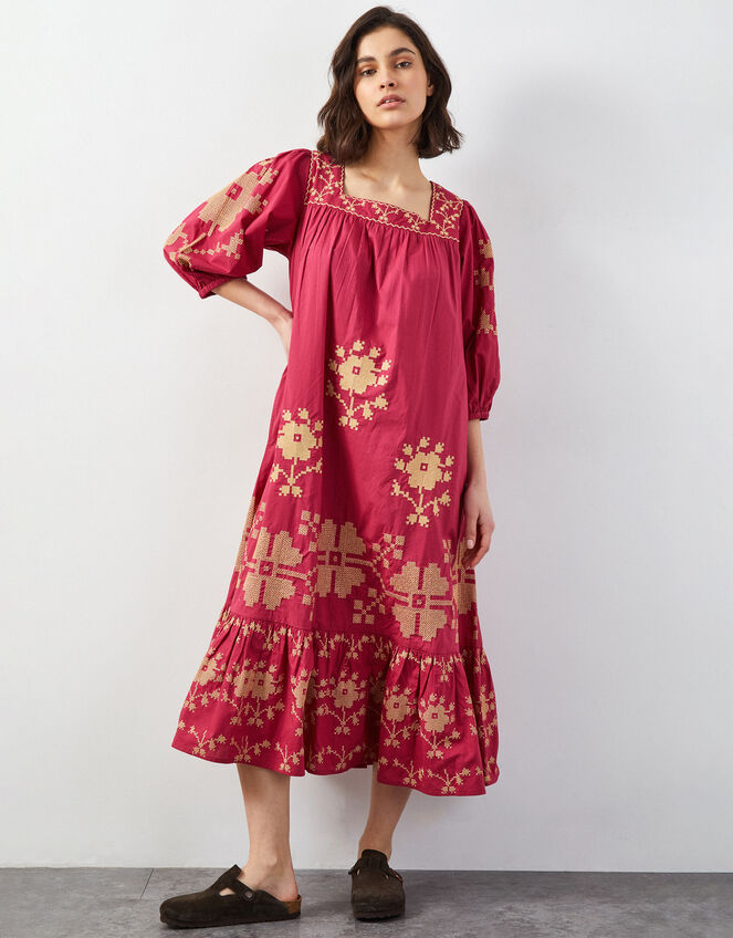 East Diya Embroidered Midi Dress, Pink (PINK), large