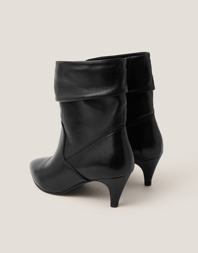Ria Ruched Leather Ankle Boots, Black (BLACK), large