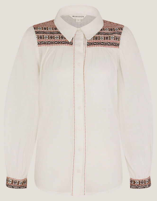 Felicity Embroidered Cotton Shirt, White (WHITE), large