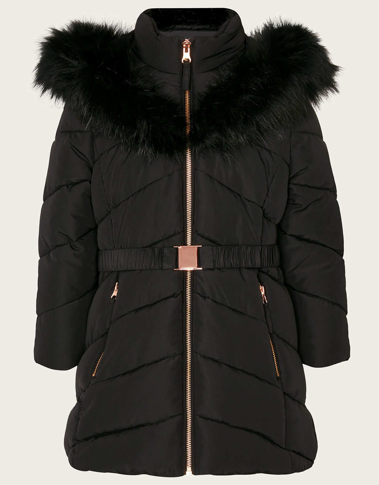 Girls black coat with belt cheap