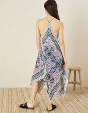 Geometric Print Hanky Hem Dress, Blue (BLUE), large