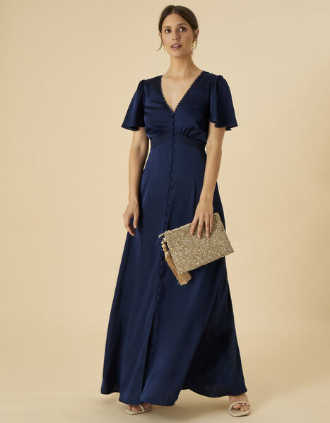 Ivy Satin Lace Maxi Dress Blue, Blue (NAVY), large