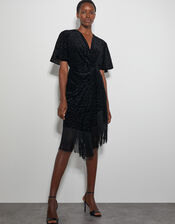 Dana Devore Leopard Print Wrap Dress, Black (BLACK), large