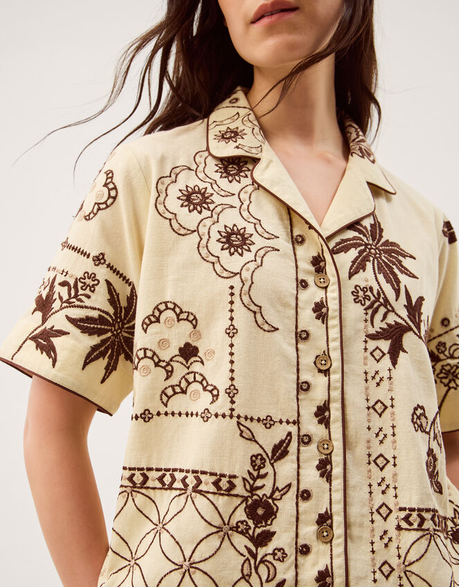 Carly Tropical Embroidered Shirt Ivory