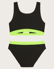 Neon Trim Seersucker Bikini Set, Black (BLACK), large