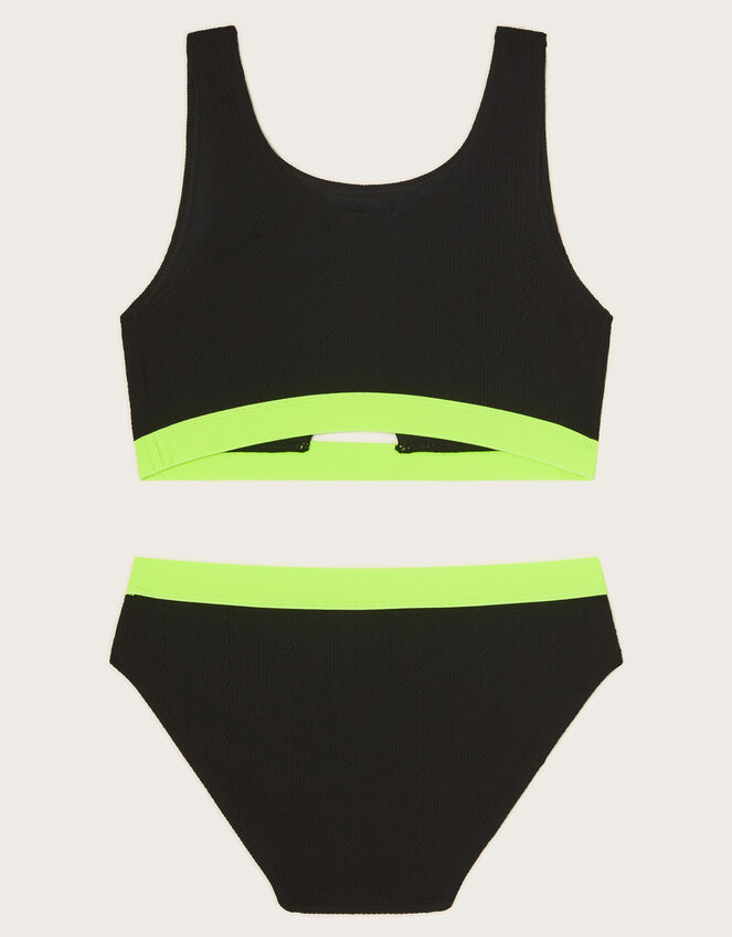 Neon Trim Seersucker Bikini Set, Black (BLACK), large