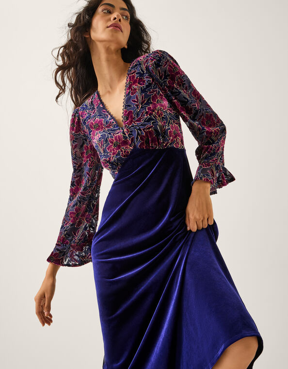 Milena Floral Devoré Velvet Midi Dress, Purple (PURPLE), large