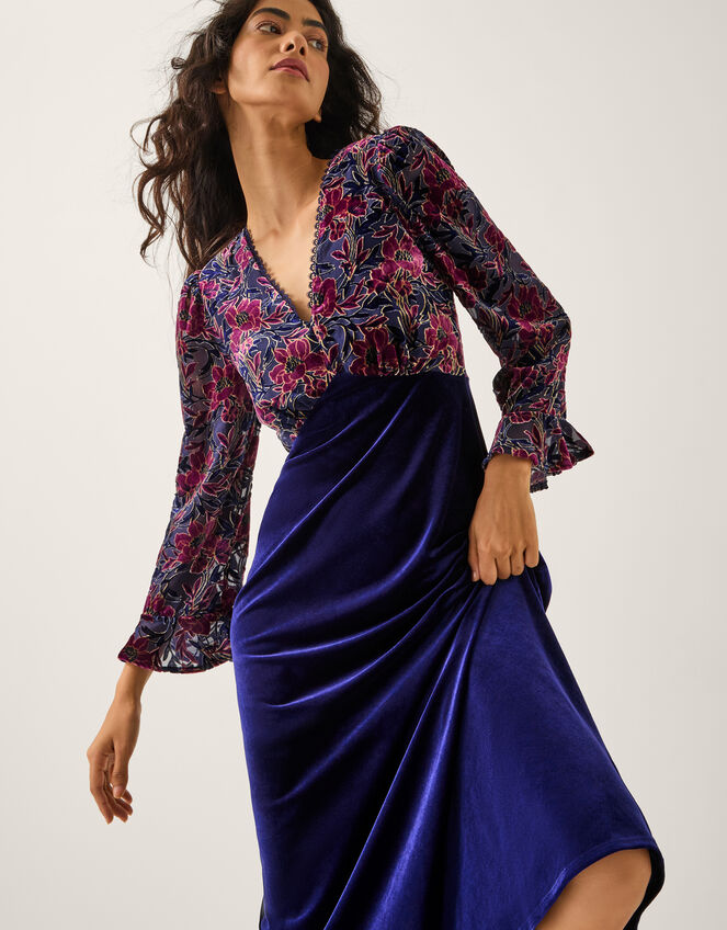 Milena Floral Devoré Velvet Midi Dress, Purple (PURPLE), large