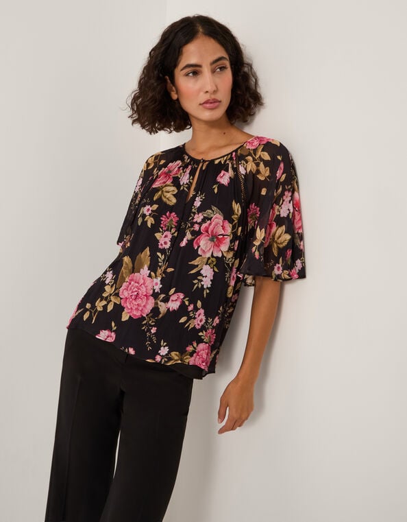 Mariel Floral Print Blouse, Black (BLACK), large
