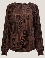 Dua Floral Devore Blouse, Brown (CHOCOLATE), large