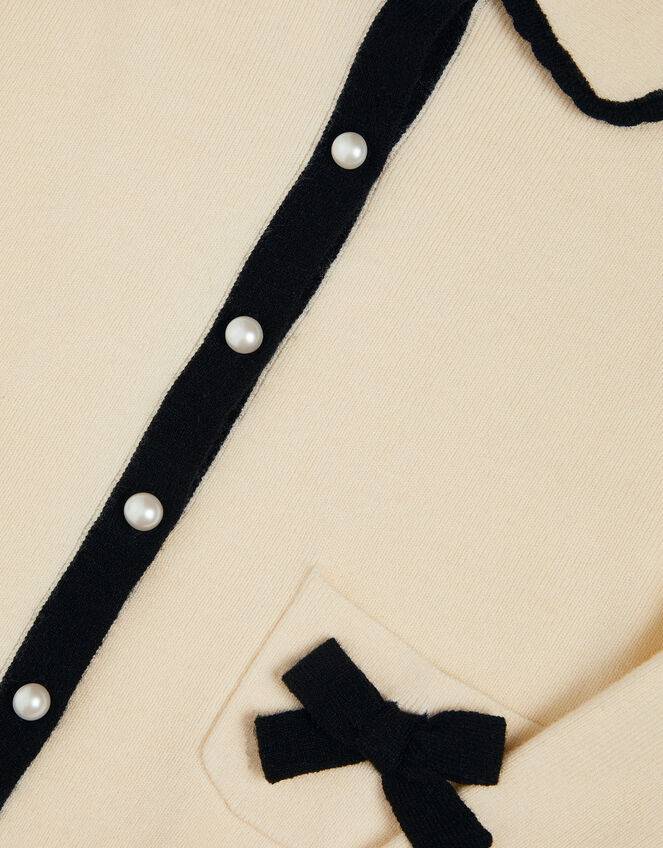 Monsoon x Queens of Archive Charlotte Collar Bow Contrast Cardigan, Ivory (IVORY), large