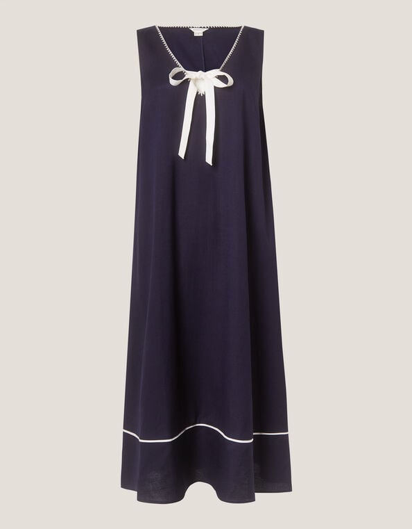 Gigi Bow Linen Blend Midi Dress, Blue (NAVY), large