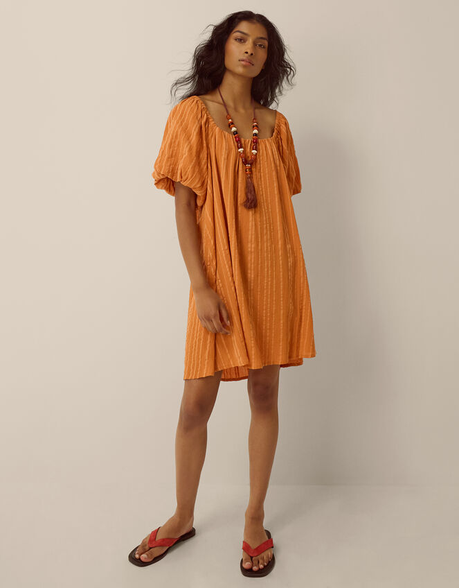 Yara Puff Sleeve Stripe Mini Dress, Tan (TAN), large