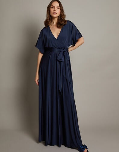 Jillian Drape Tie Waist Bridesmaid Dress, Blue (NAVY), large