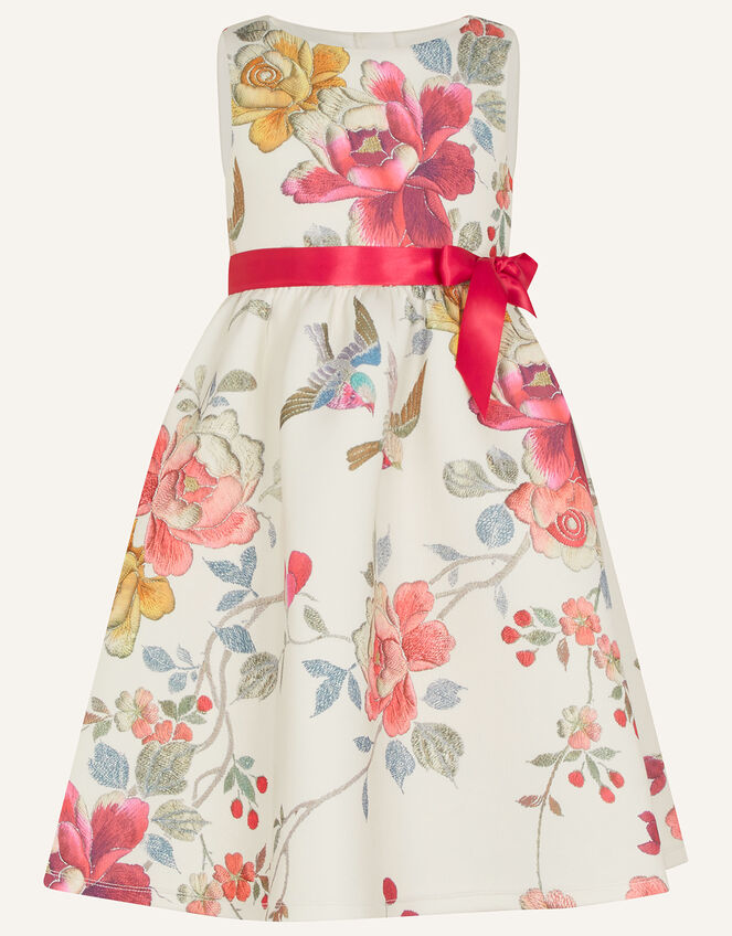 Kimono Print Floral Scuba Dress, Ivory (IVORY), large