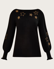 Star Beaded Badge Jumper with LENZING™ ECOVERO™, Black (BLACK), large