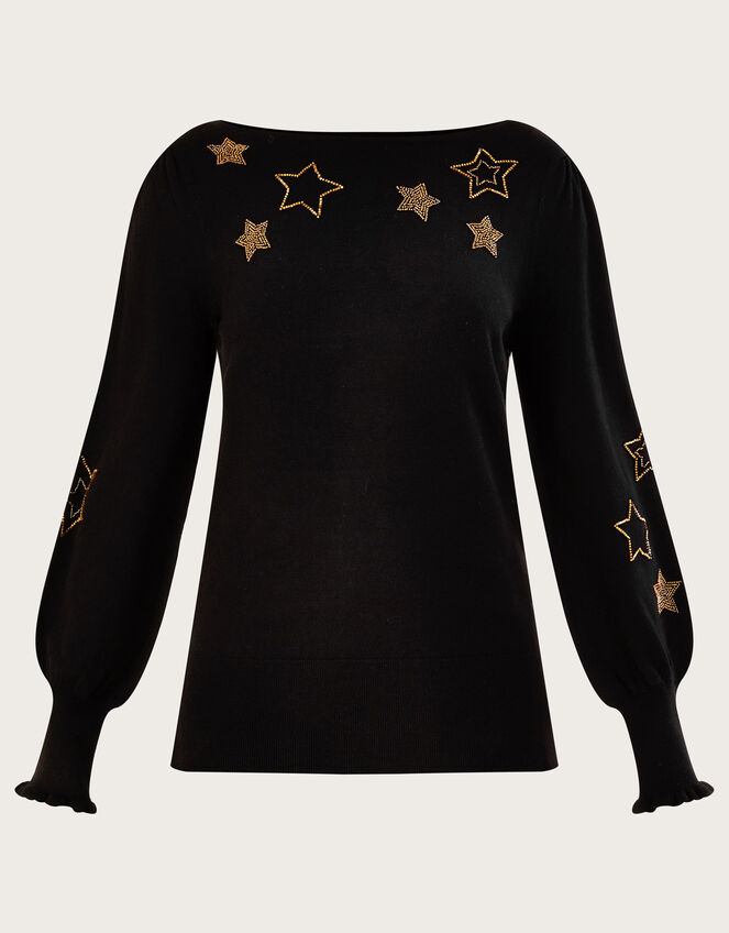 Star Beaded Badge Jumper with LENZING™ ECOVERO™, Black (BLACK), large