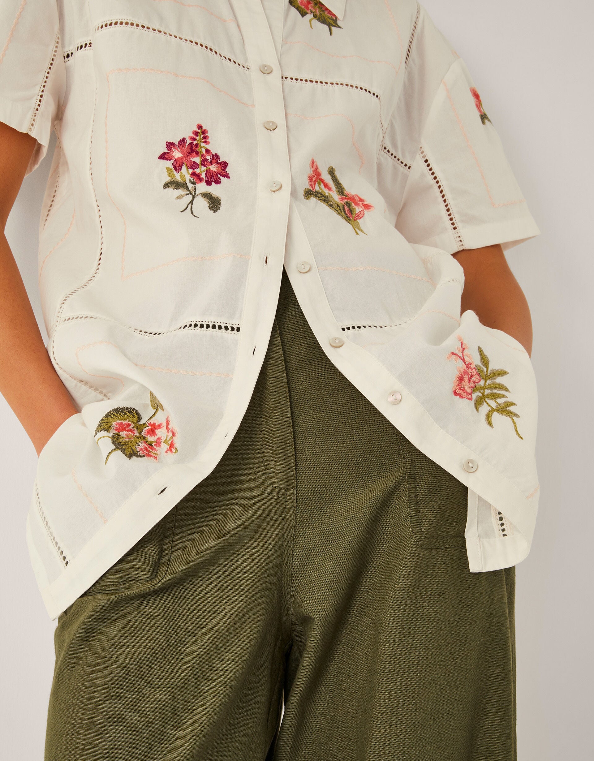 Luna Floral Embroidered Shirt White