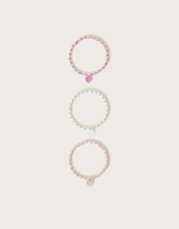 3-Pack Heart Charm Bead Bracelets, , large