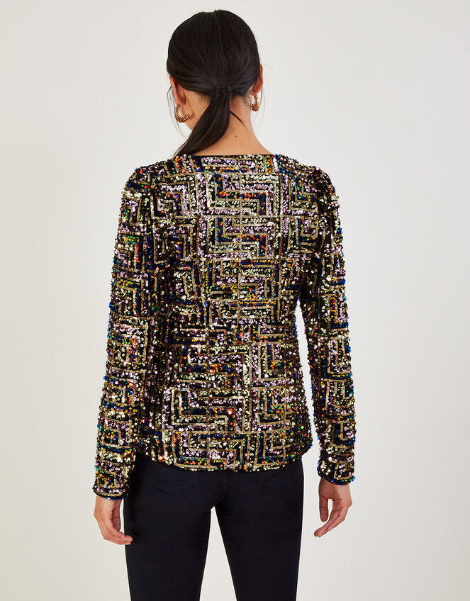 Fiona Sequin Square Neck Top, Black (BLACK), large