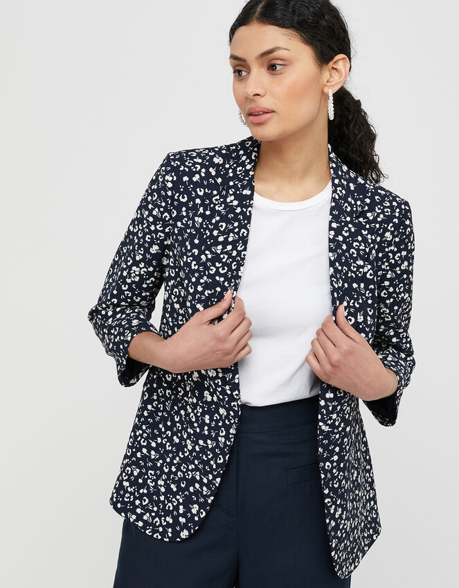 Poppy Floral Print Blazer, Blue (NAVY), large