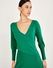 Wrap Pleated Skirt Dress with Sustainable Viscose, Green (GREEN), large