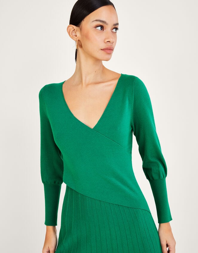 Wrap Pleated Skirt Dress with Sustainable Viscose, Green (GREEN), large