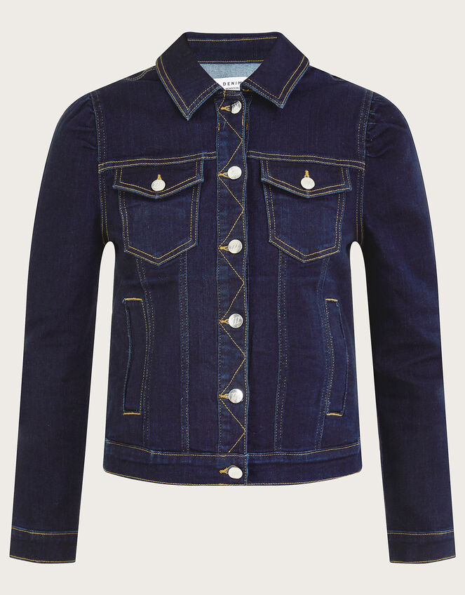 Dora Puff Sleeve Denim Jacket with Sustainable Cotton, Blue (INDIGO), large