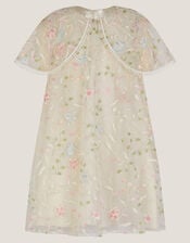 Floral Embroidered Cape Party Dress, Multi (MULTI), large