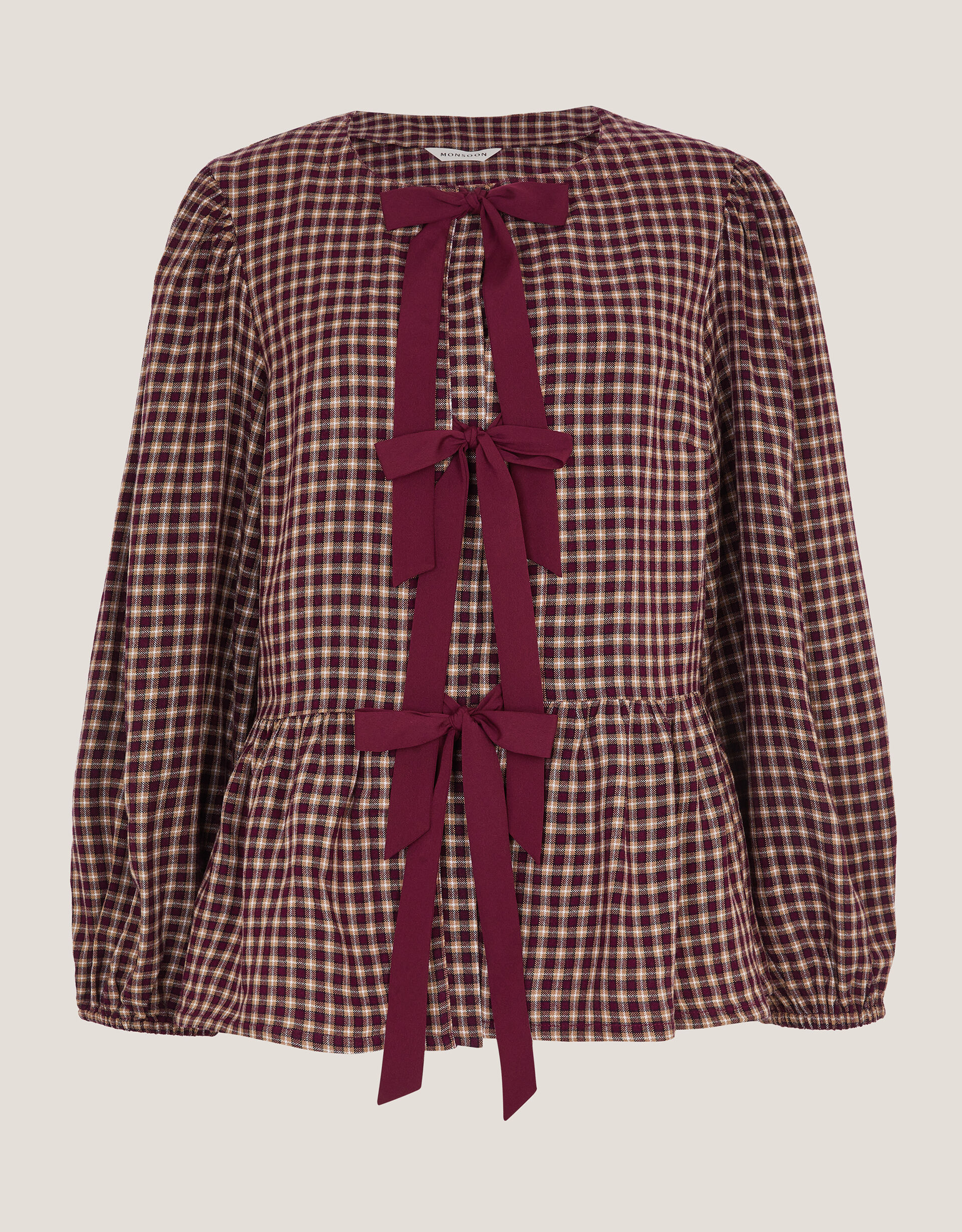 Agatha Check Tie Front Blouse Red