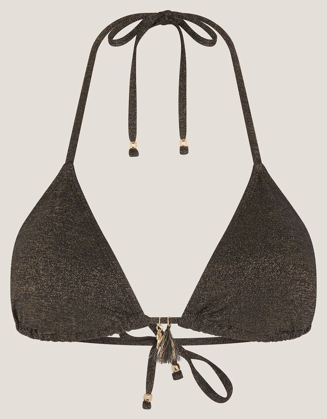 Mia Glitter Triangle Bikini Top, Black (BLACK), large