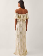 Lyra Metallic Ruffle Maxi Dress , Ivory (IVORY), large