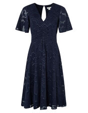 Laurina Burnout Pattern Short Dress, Blue (NAVY), large