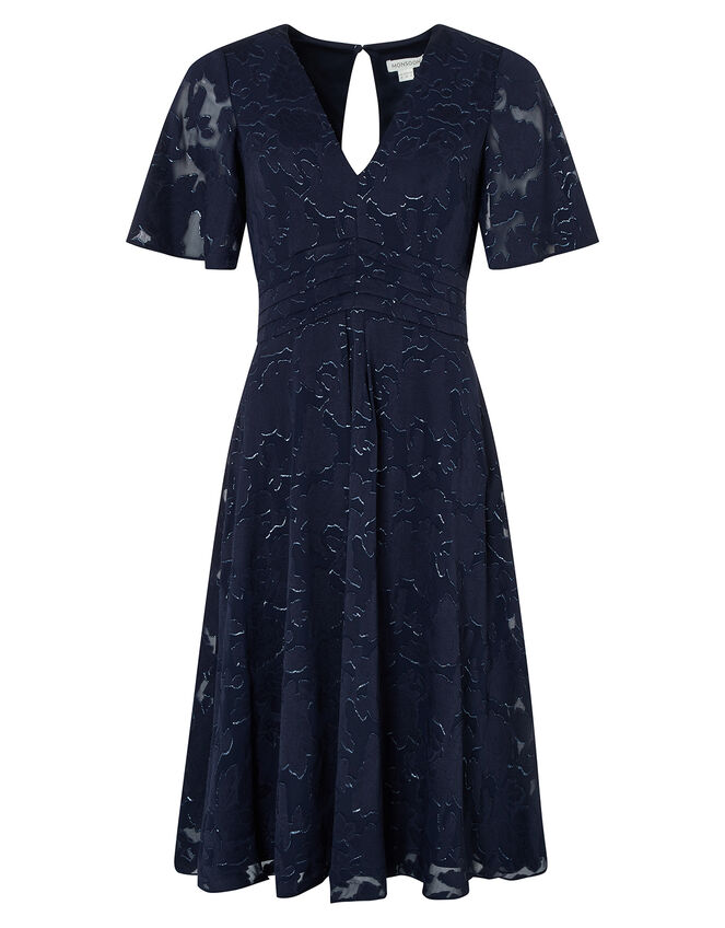 Laurina Burnout Pattern Short Dress, Blue (NAVY), large