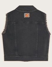 Badge Denim Waistcoat, Black (BLACK), large