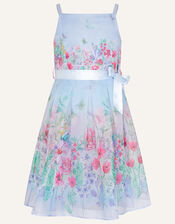 Botanical Organza Printed Dress, Blue (BLUE), large