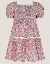 Baby Broderie Floral Puff-Sleeve Dress, Pink (PINK), large