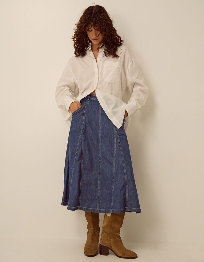Harper Godet Midi Skirt , Blue (INDIGO), large