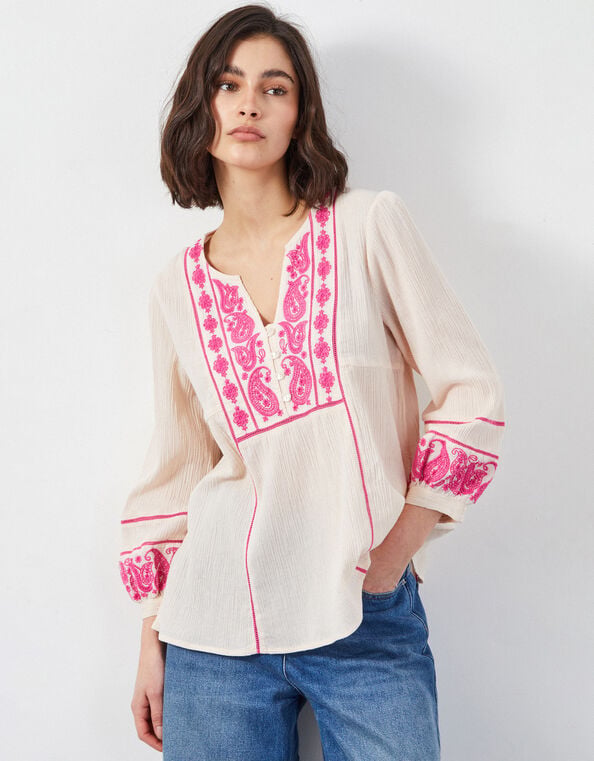 East Circe Paisley Embroidered Blouse, Pink (BLUSH), large