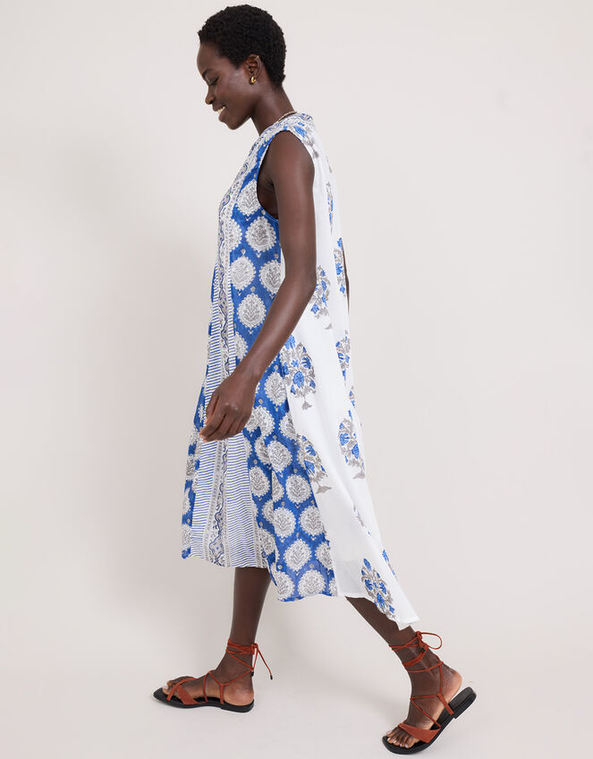 East Sleeveless Print Dress, Blue (BLUE), large