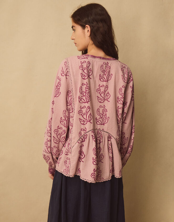 East Reiko Hand-Woodblock Botanical Print Top, Purple (LILAC), large