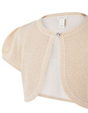 Metallic Capped Sleeve Cropped Cardigan, Gold (GOLD), large