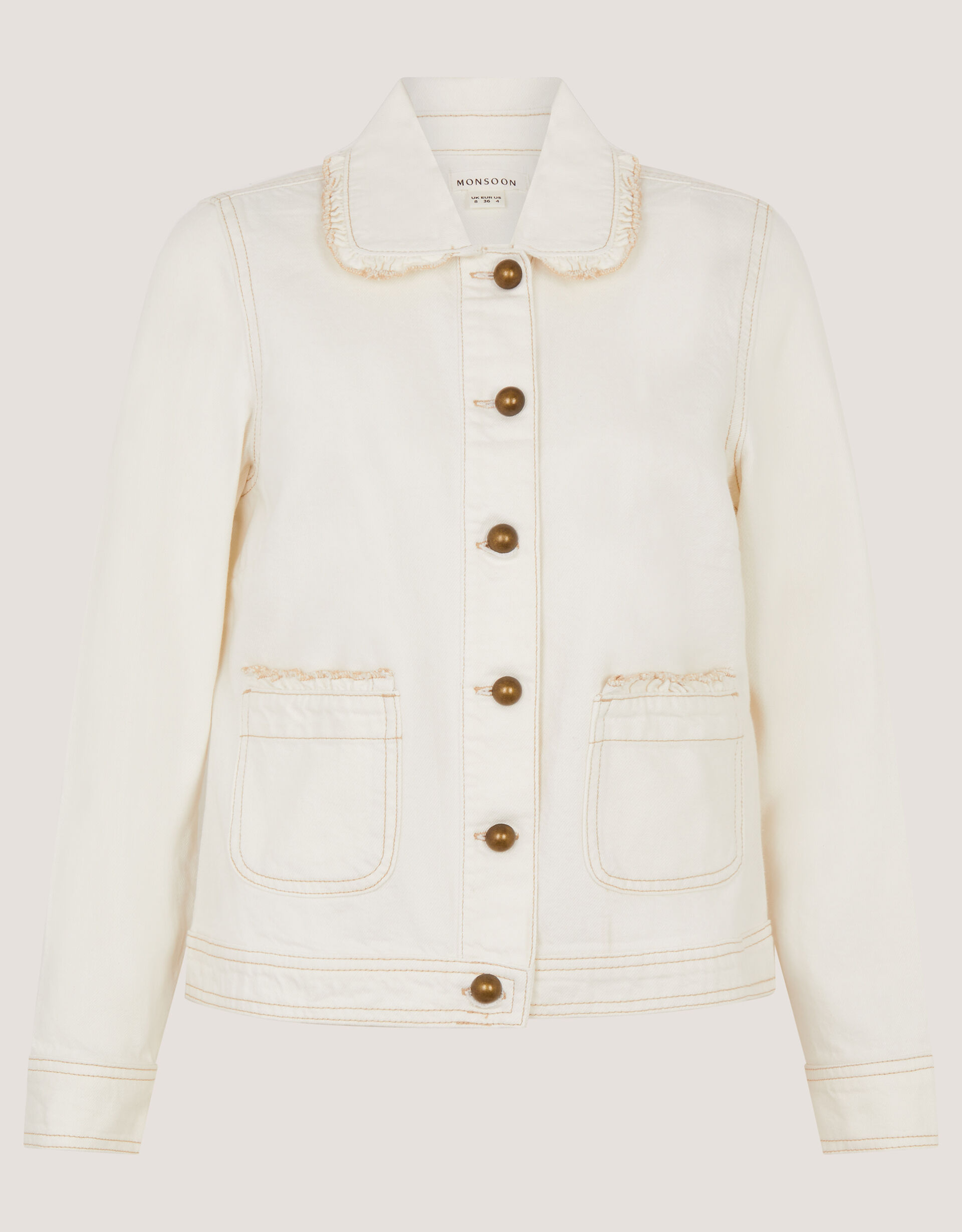 Sadie Frill Denim Jacket, Natural (ECRU), large