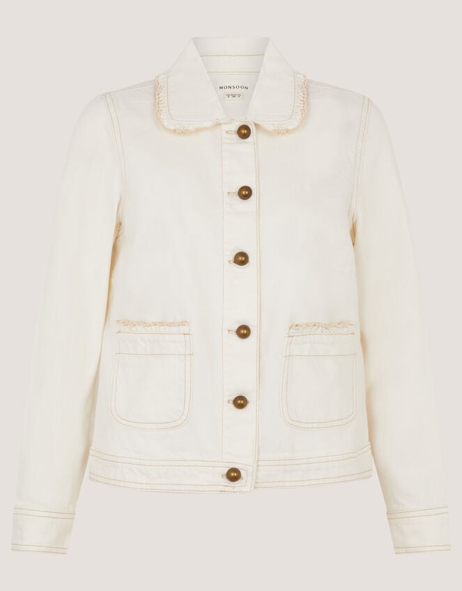 Sadie Frill Denim Jacket, Natural (ECRU), large