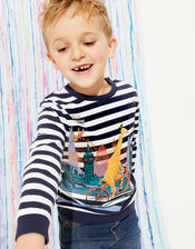 George Giraffe London Stripe Sweatshirt, Blue (NAVY), large